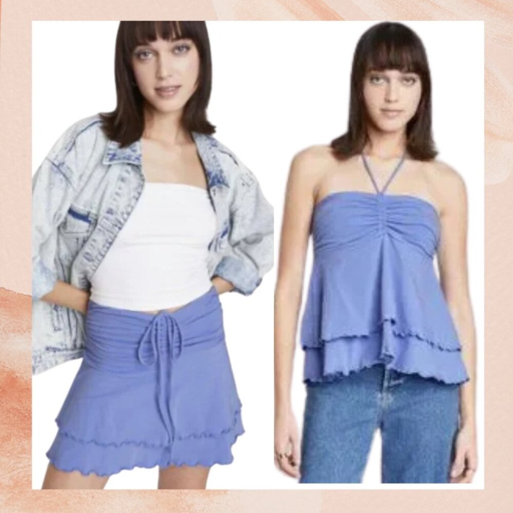 Perriwinkle Blue Tiered Ruffle Mini Skirt Halter Top